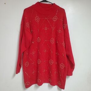 Vintage Victoria Jones Red Sweater Beaded Size 1X Cotton Blend